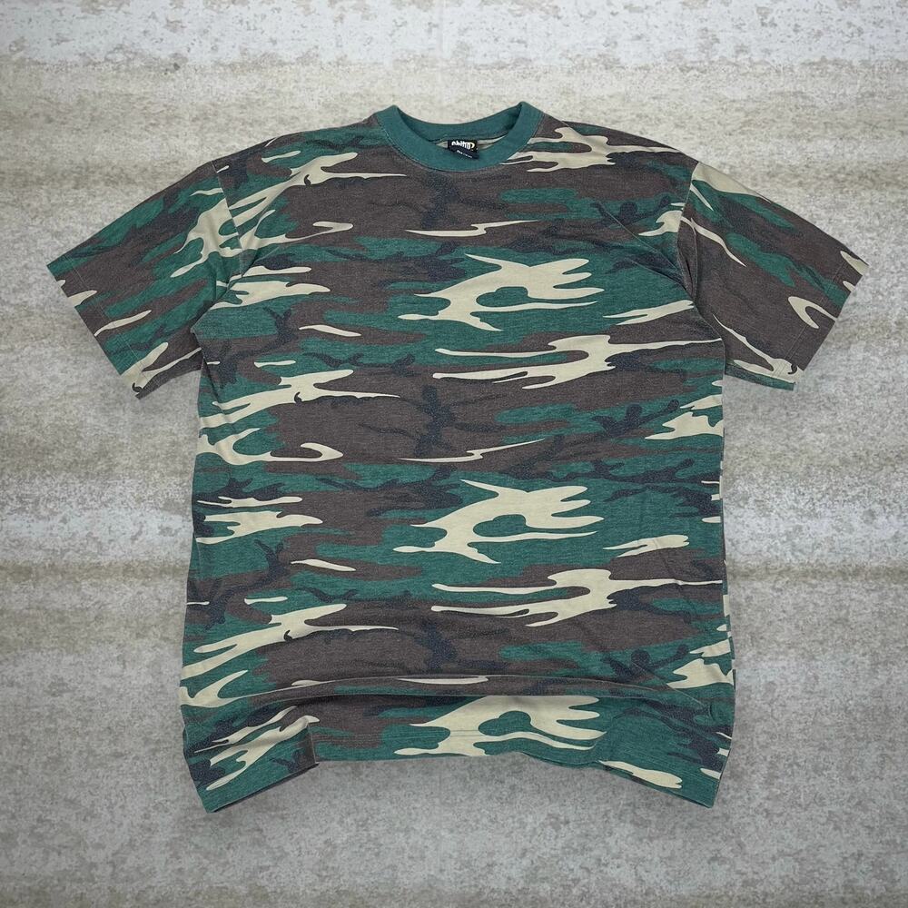Vintage 90s Hunting Camo Shirt Mens 3XL Woodland Cotton Short Sleeve